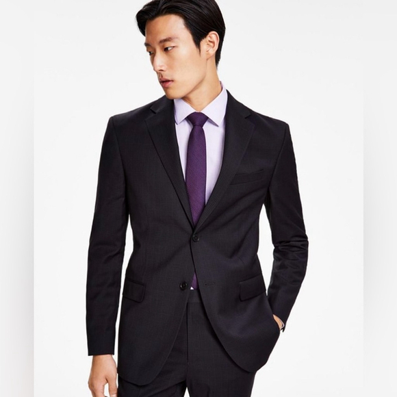 DKNY Men’s Modern-Fit Stretch Black Plaid Suit Jacket Sport Coat Blazer 38 Reg - Picture 1 of 8